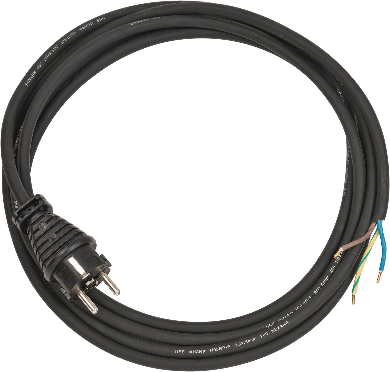Câble de branchement tripolaire IP44 3m noir H05RR-F 3G1,5