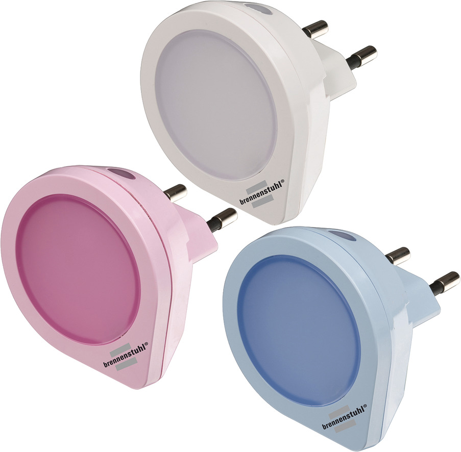LED-nachtlichtset NL 01 QD Set met schemeringssensor 1 LED 1,5lm, 1x wit,  1x roze, 1x lichtblauw | brennenstuhl®
