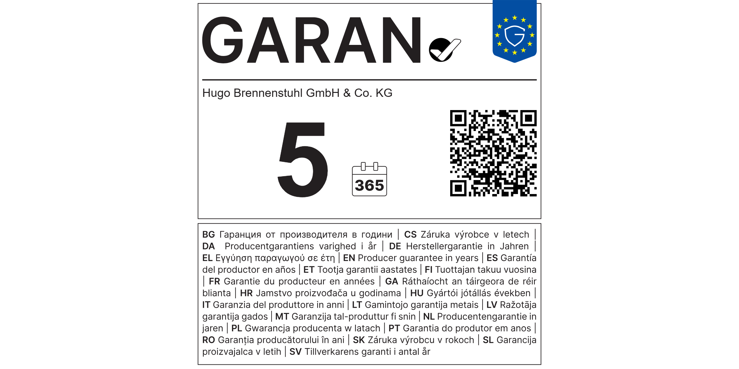 l’étiquette de garantie UE de 5 ans